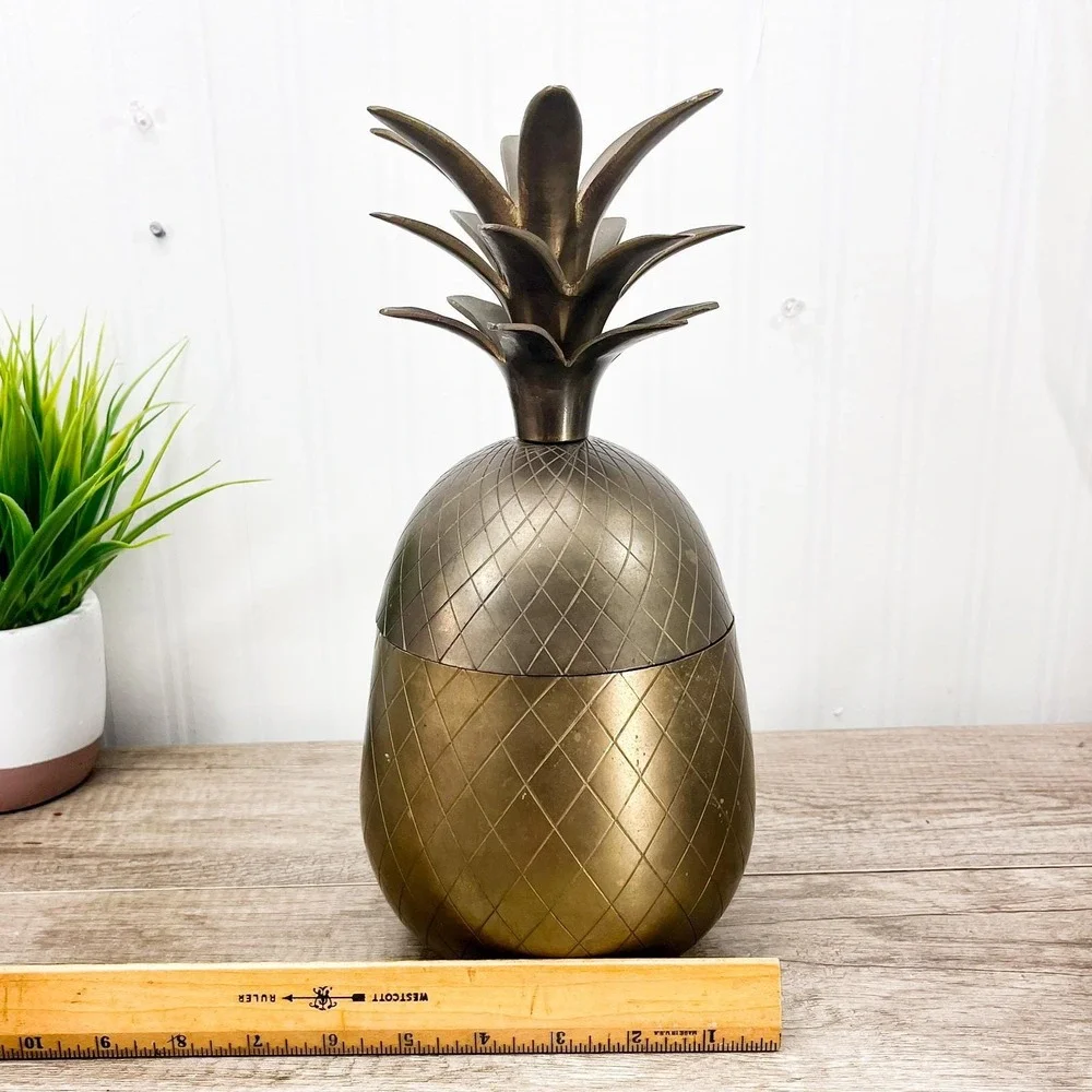 Vintage Solid Brass Pineapple Storage: Hollywood Regency Bookshelf Decor‎